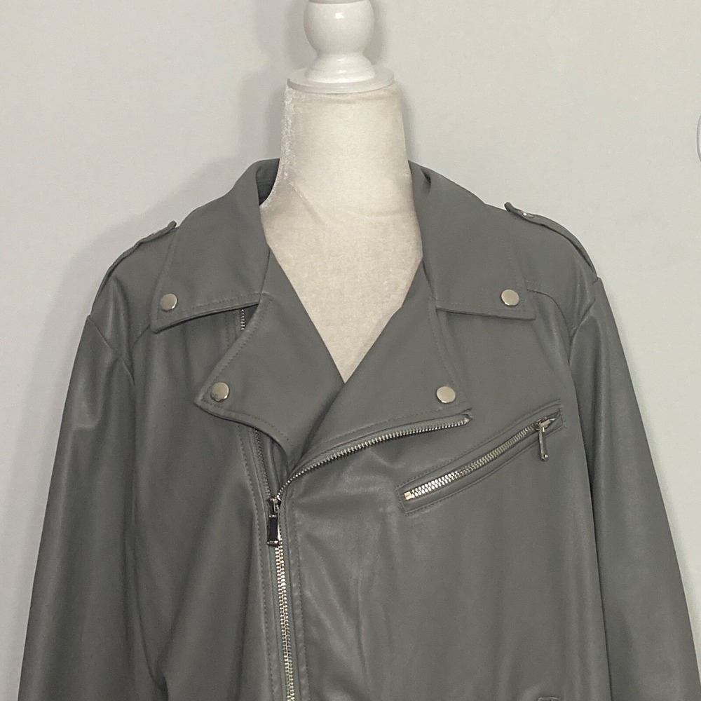 Miss London Black Label Womens Moto Jacket 2X Gray Vegan Leather Biker Y2K - Picture 2 of 16